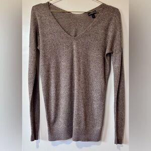 Express| Cozy Heathered Taupe V-Neck Longline Soft Sweater Sz XS